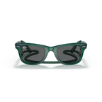 Green sunglasses with a reflective surface on a white background Polished Transparent Green + Dark Grey