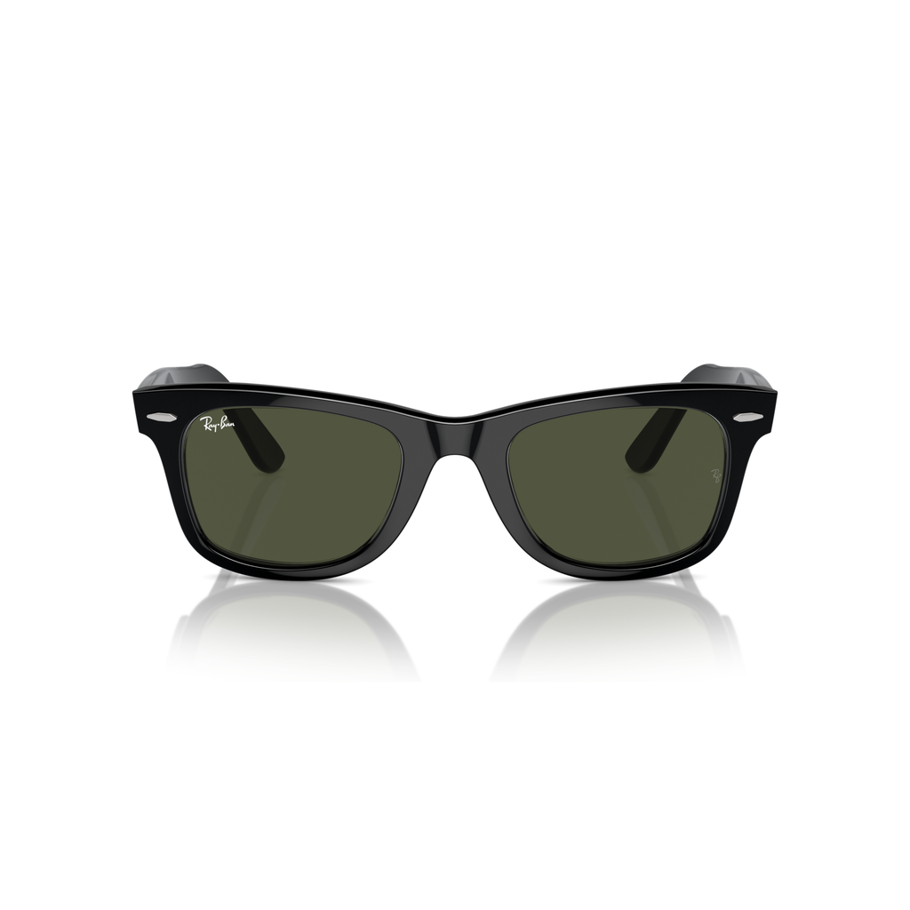 Black sunglasses with reflective lenses on a white background Polished Black + G-15 Green