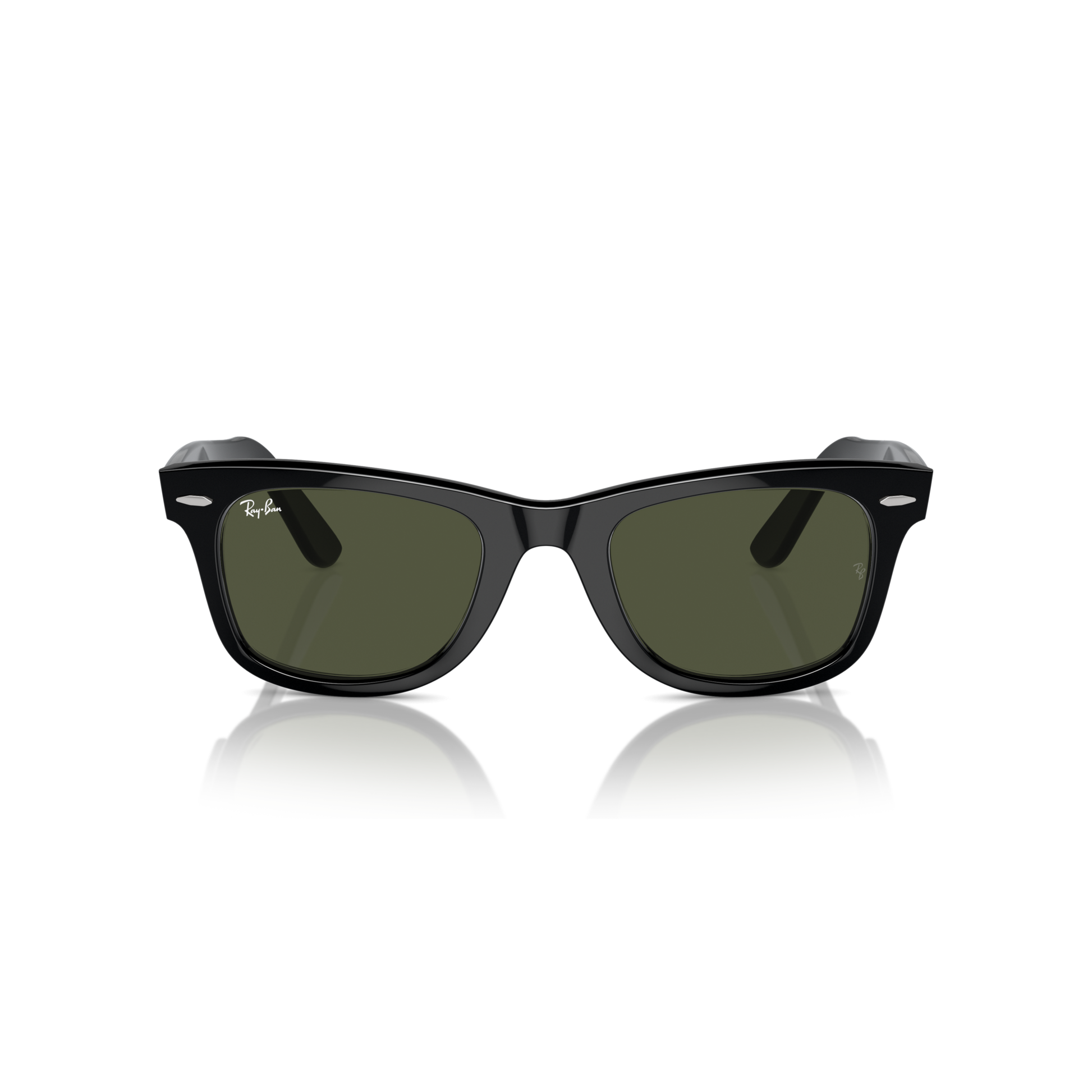 Black sunglasses with reflective lenses on a white background Polished Black + G-15 Green