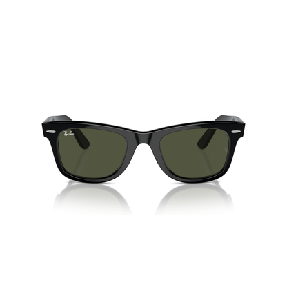 Black sunglasses with reflective lenses on a white background Polished Black + G-15 Green