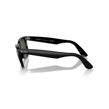 Black Ray-Ban sunglasses on a white background Polished Black + G-15 Green