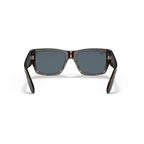 Sunglasses with tortoiseshell frame and dark lenses on a white background Polished Tortoise + Blue