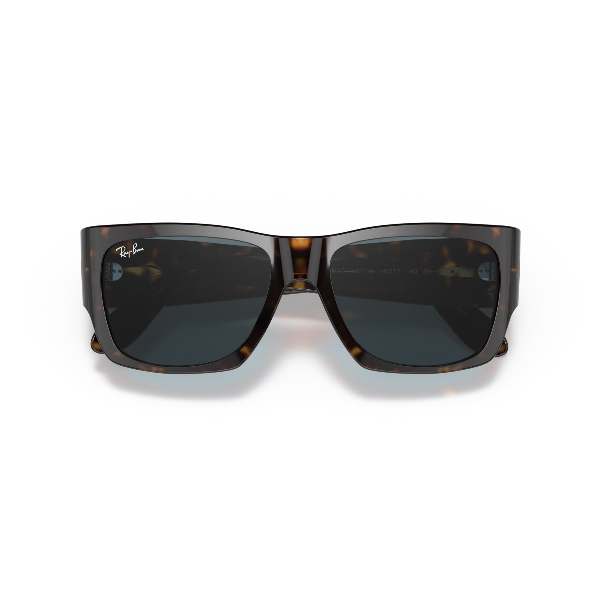 Sunglasses with tortoiseshell frame and dark lenses on a white background Polished Tortoise + Blue