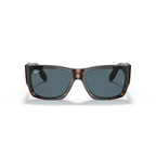 Sunglasses with tortoiseshell frame and dark lenses on a white background Polished Tortoise + Blue