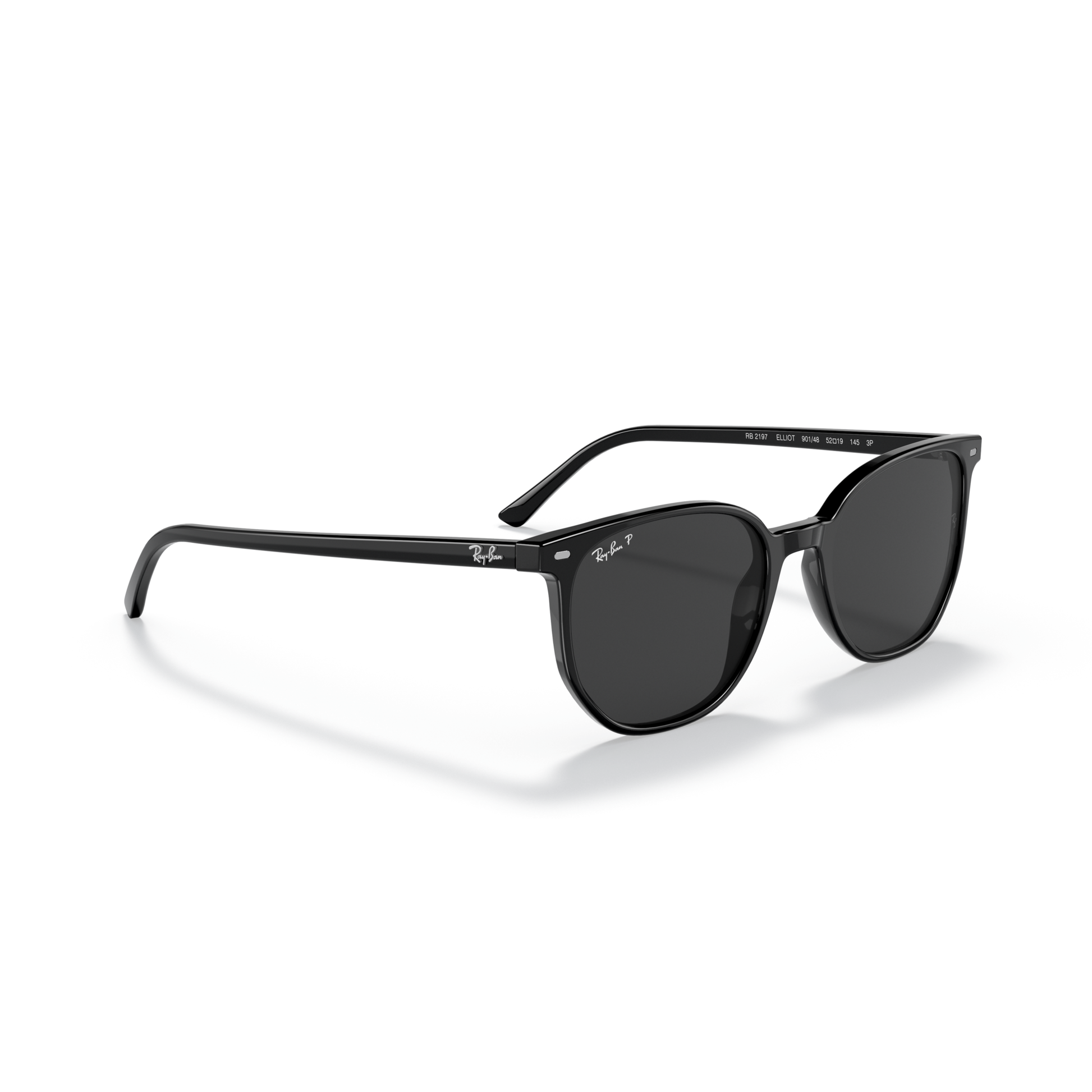 Black sunglasses with a reflective surface on a white background Polished Black + Black Polarised