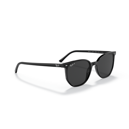 Black sunglasses with a reflective surface on a white background Polished Black + Black Polarised