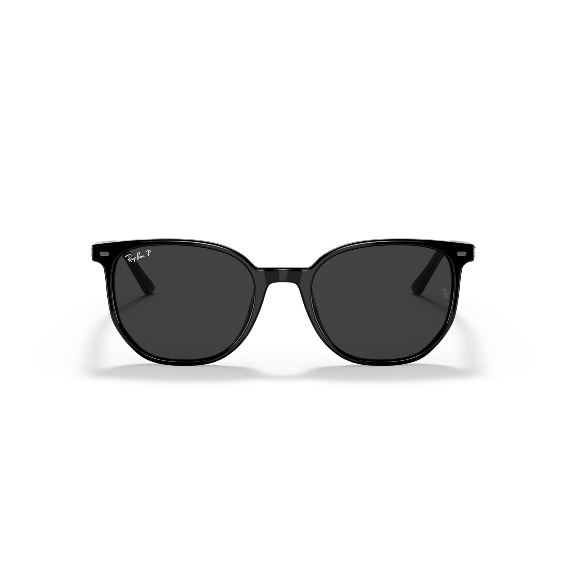 Black sunglasses with a reflective surface on a white background Polished Black + Black Polarised