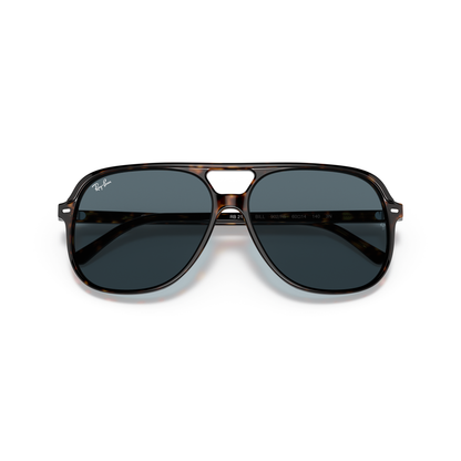 Aviator sunglasses with dark lenses on a white background Polished Havana + Blue
