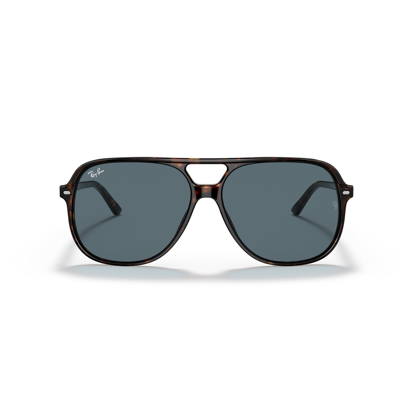 Aviator sunglasses with dark lenses on a white background Polished Havana + Blue