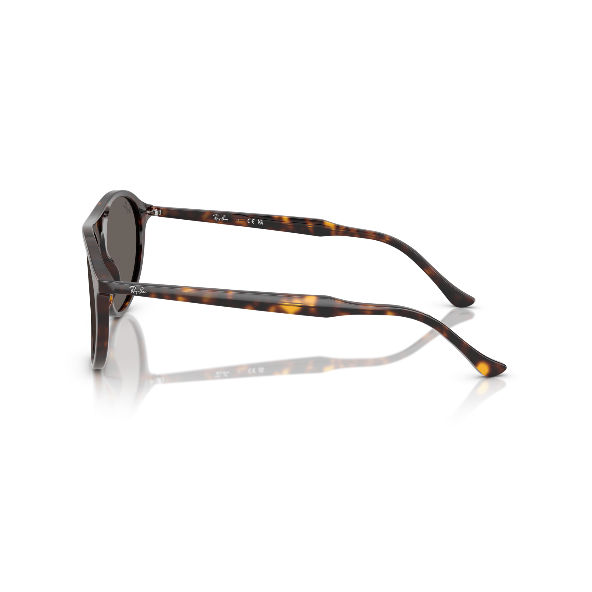 Tortoiseshell sunglasses with a reflective surface on a white background Polished Havana + Dark Grey
