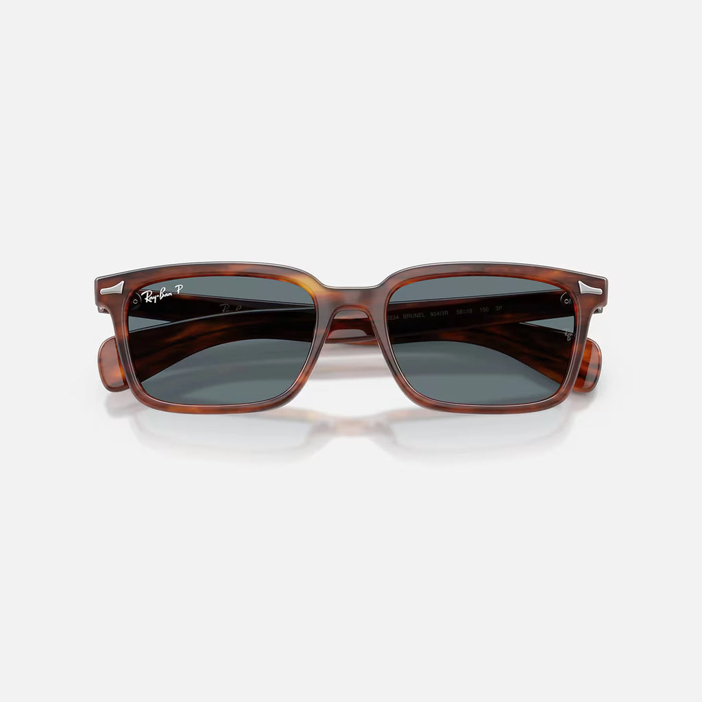 Ray-Ban Brunel Sunglasses - Velocity 21 Polished Striped Havana + Dark Blue