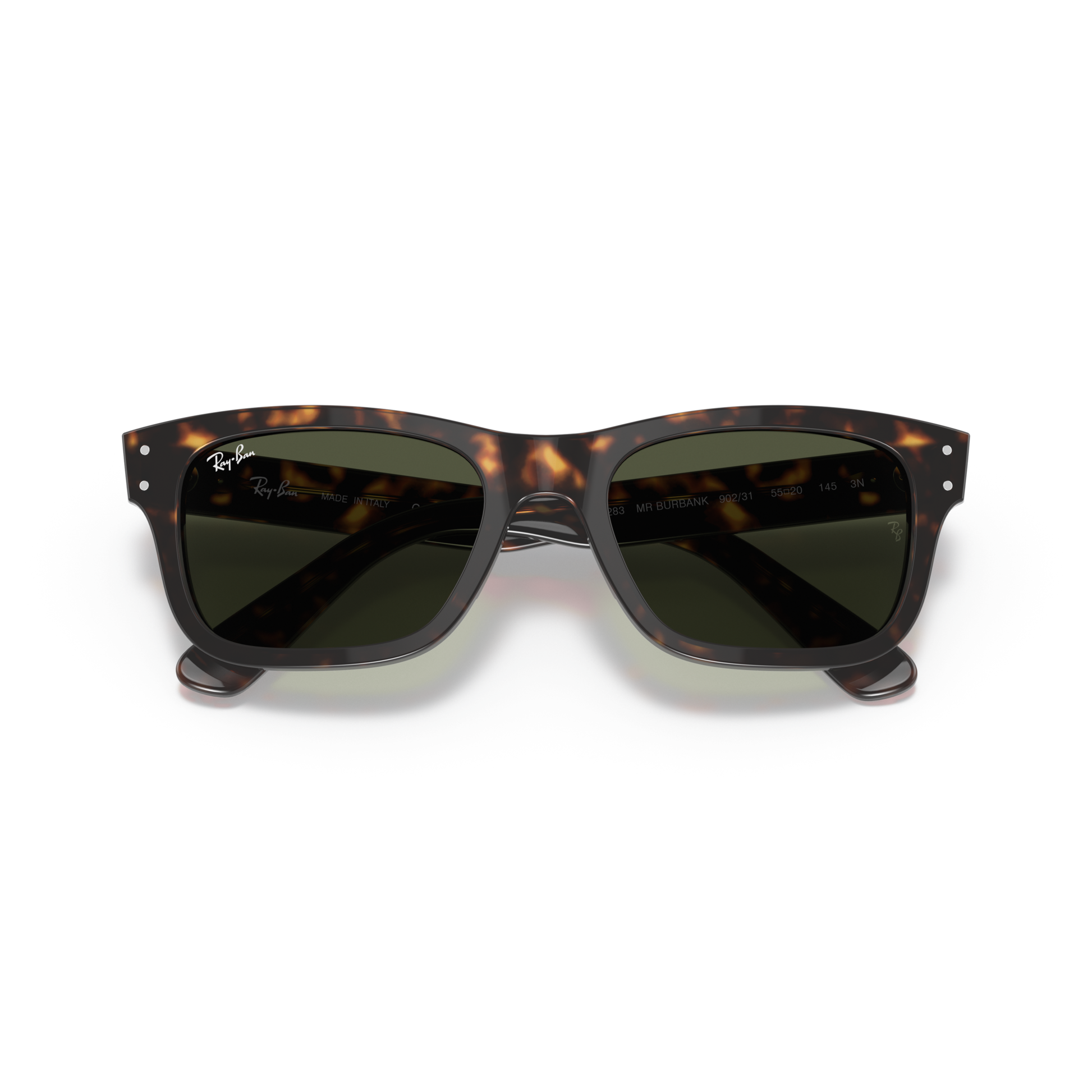 Tortoiseshell sunglasses with dark lenses on a white background Polished Havana + G-15 Green