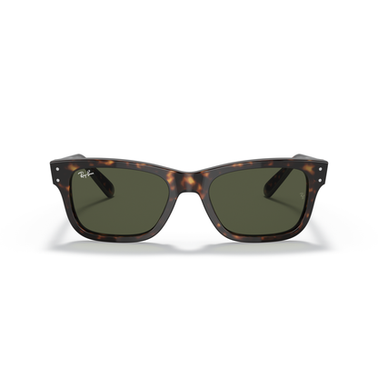 Sunglasses with tortoiseshell frame and dark lenses on a white background Polished Havana + G-15 Green