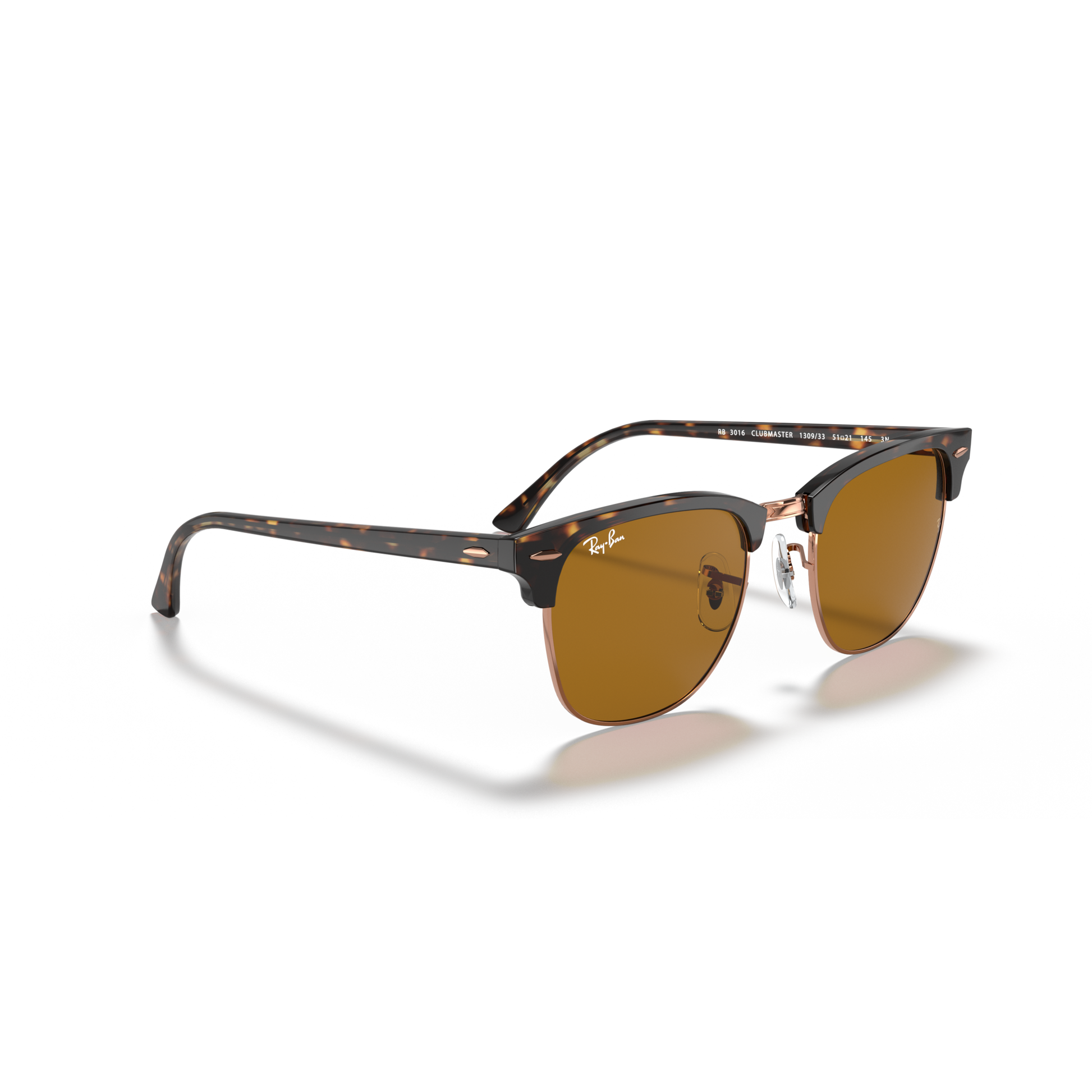 Pair of sunglasses with a tortoiseshell frame on a white background Polished Havana + B-15 Brown