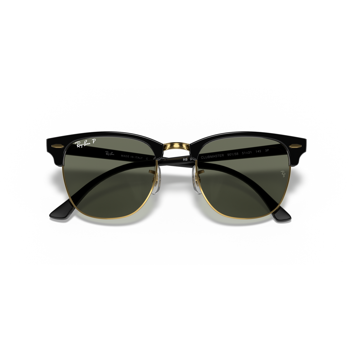 Black and gold sunglasses with dark lenses on a white background Polished Black on Gold + G-15 Polarised