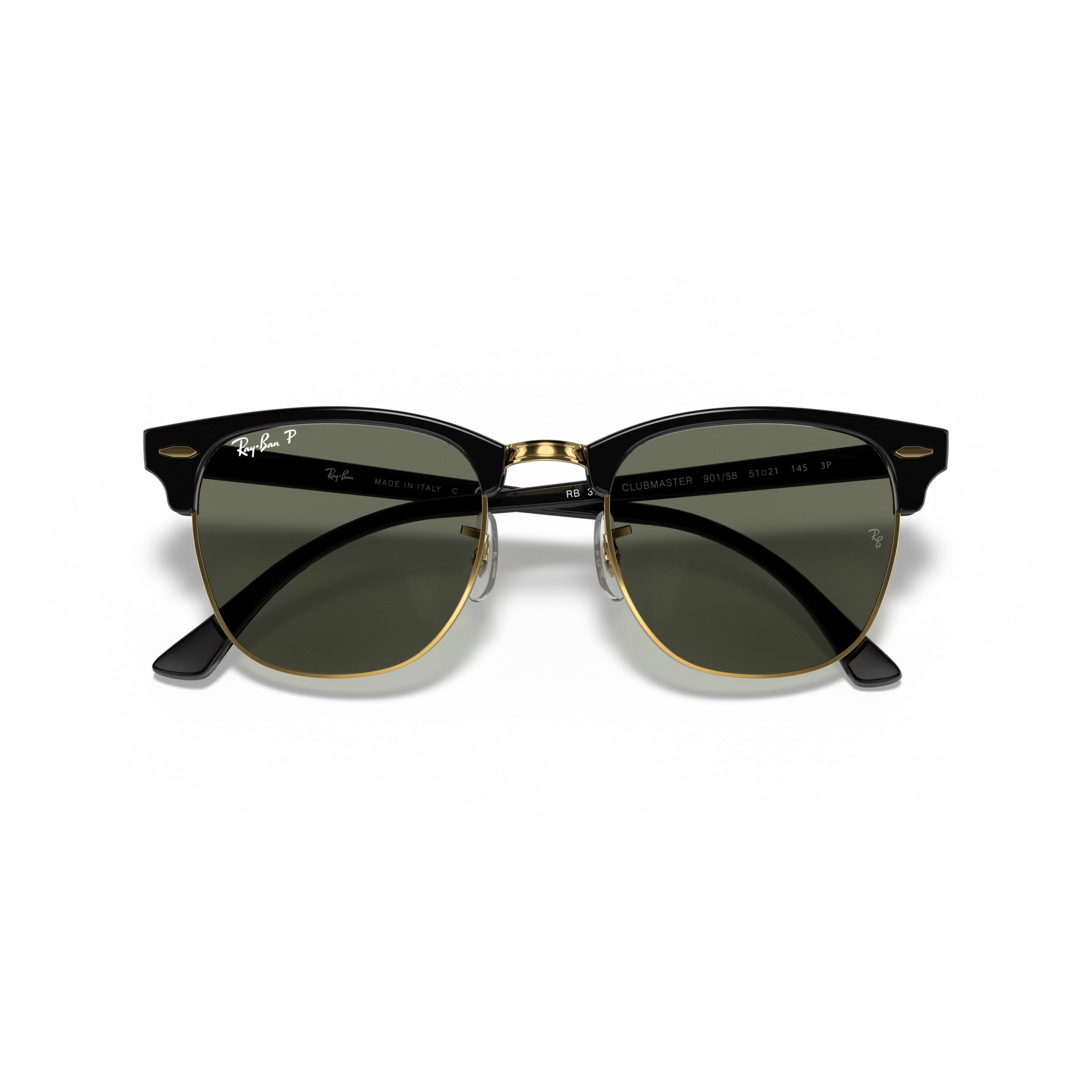 Black and gold sunglasses with dark lenses on a white background Polished Black on Gold + G-15 Polarised