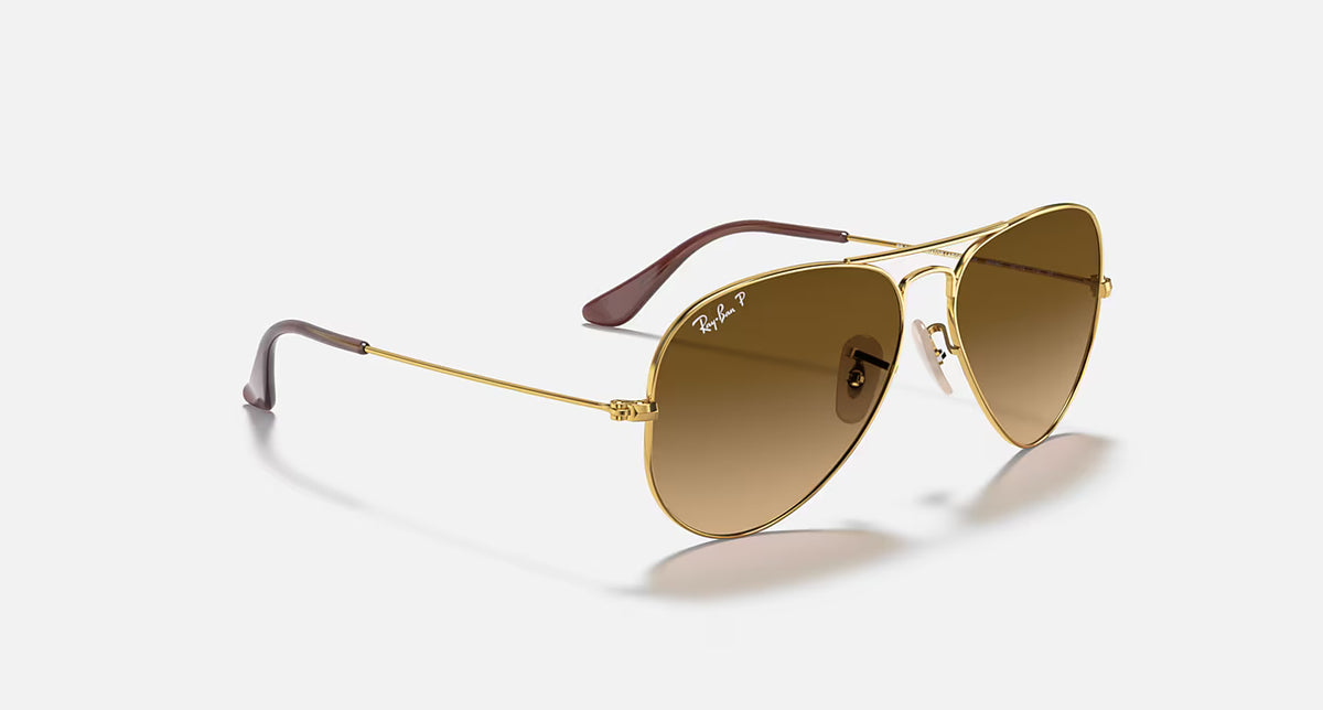 Ray-Ban Aviator Large Metal Gradient Sunglasses - Velocity 21 Polished Arista Gold + Brown Polarised