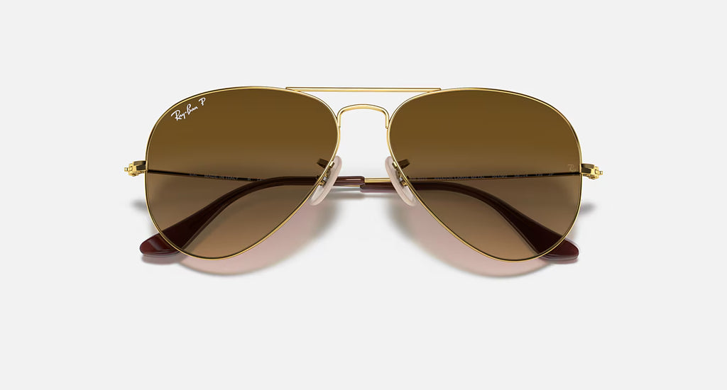 Ray-Ban Aviator Large Metal Gradient Sunglasses - Velocity 21 Polished Arista Gold + Brown Polarised