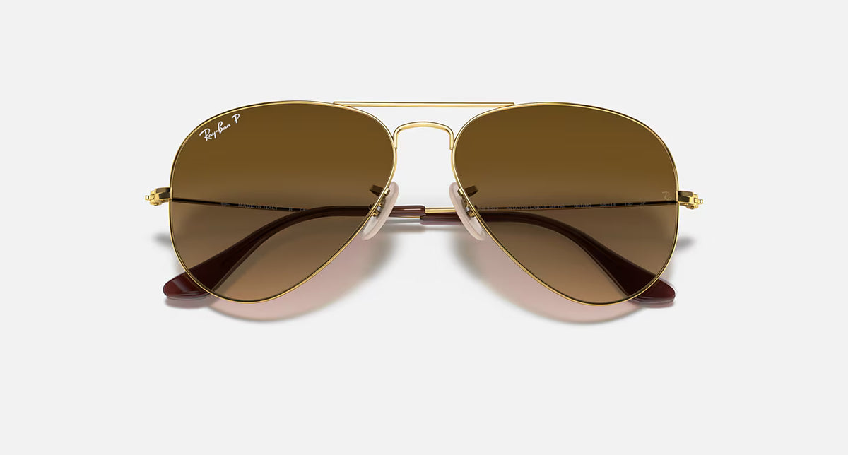Ray-Ban Aviator Large Metal Gradient Sunglasses - Velocity 21 Polished Arista Gold + Brown Polarised