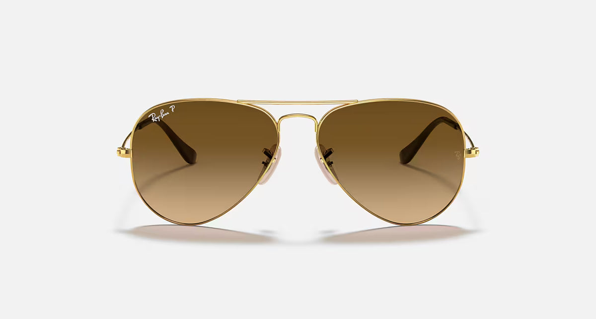 Ray-Ban Aviator Large Metal Gradient Sunglasses - Velocity 21 Polished Arista Gold + Brown Polarised