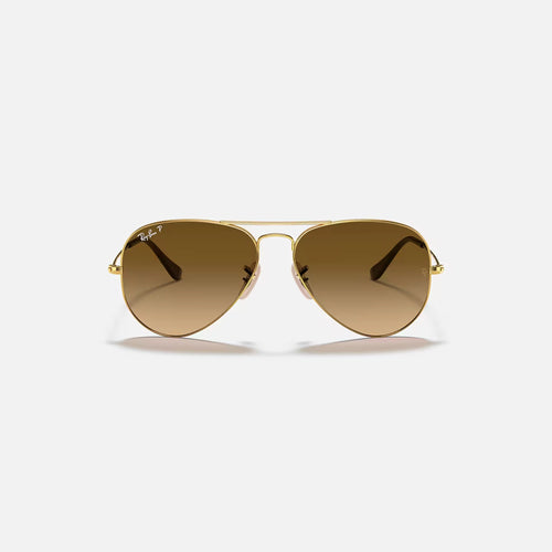 Ray-Ban Aviator Large Metal Gradient Sunglasses - Velocity 21 Polished Arista Gold + Brown Polarised