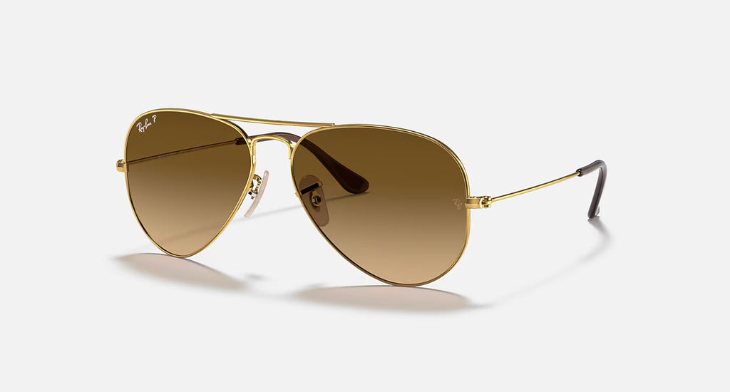 Ray-Ban Aviator Large Metal Gradient Sunglasses - Velocity 21 Polished Arista Gold + Brown Polarised