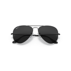 Black aviator sunglasses on a white background Polished Black + Black Polarised