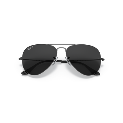 Black aviator sunglasses on a white background Polished Black + Black Polarised