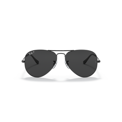 Black aviator sunglasses on a white background Polished Black + Black Polarised