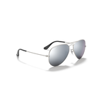 Aviator sunglasses with silvermirrored lenses on a white background Matte Silver + Dark Grey Mirror Polarised