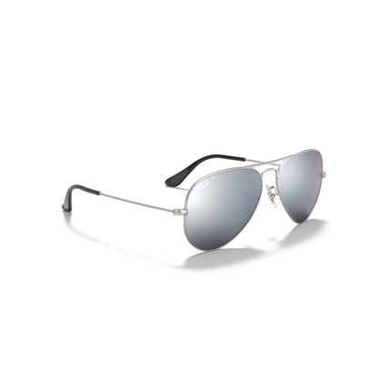 Aviator sunglasses with silvermirrored lenses on a white background Matte Silver + Dark Grey Mirror Polarised