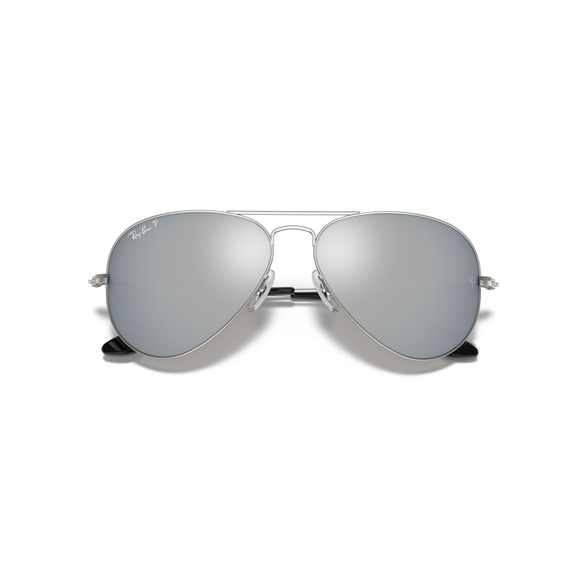 Silver aviator sunglasses with reflective lenses on a white background Matte Silver + Dark Grey Mirror Polarised