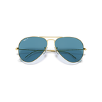 Sunglasses with gold frame and blue lenses on a white background Legend Gold + Blue Polarised