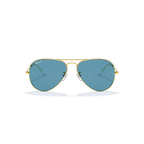 Aviator sunglasses with gold frame and blue lenses on a white background Legend Gold + Blue Polarised