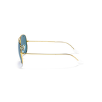 Gold-framed sunglasses with a blue lens on a white background Legend Gold + Blue Polarised