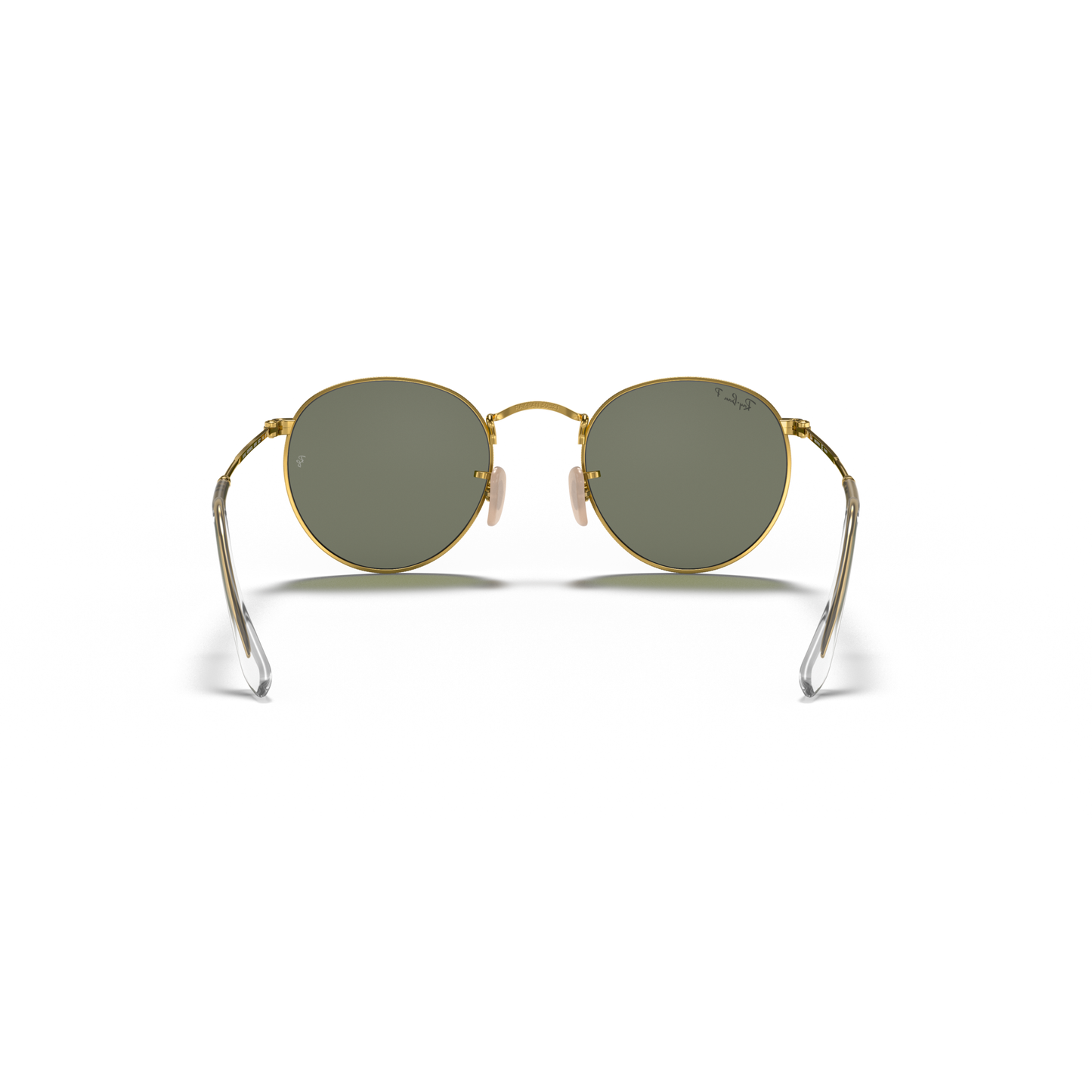 Round sunglasses with gold frame and dark lenses on a white background Polished Arista Gold + G-15 Green Polarised