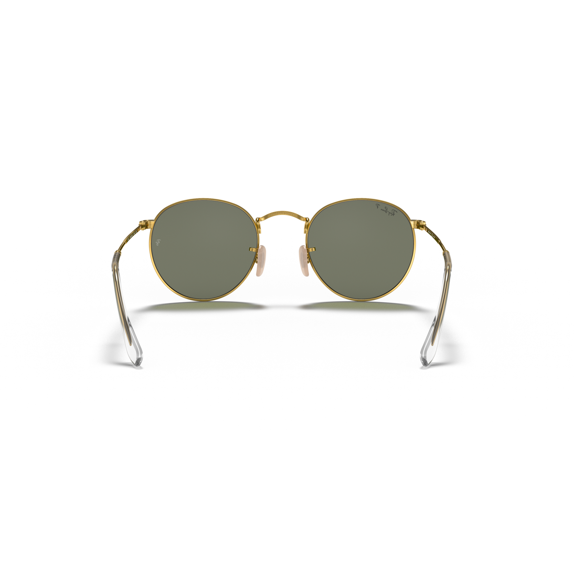 Round sunglasses with gold frame and dark lenses on a white background Polished Arista Gold + G-15 Green Polarised