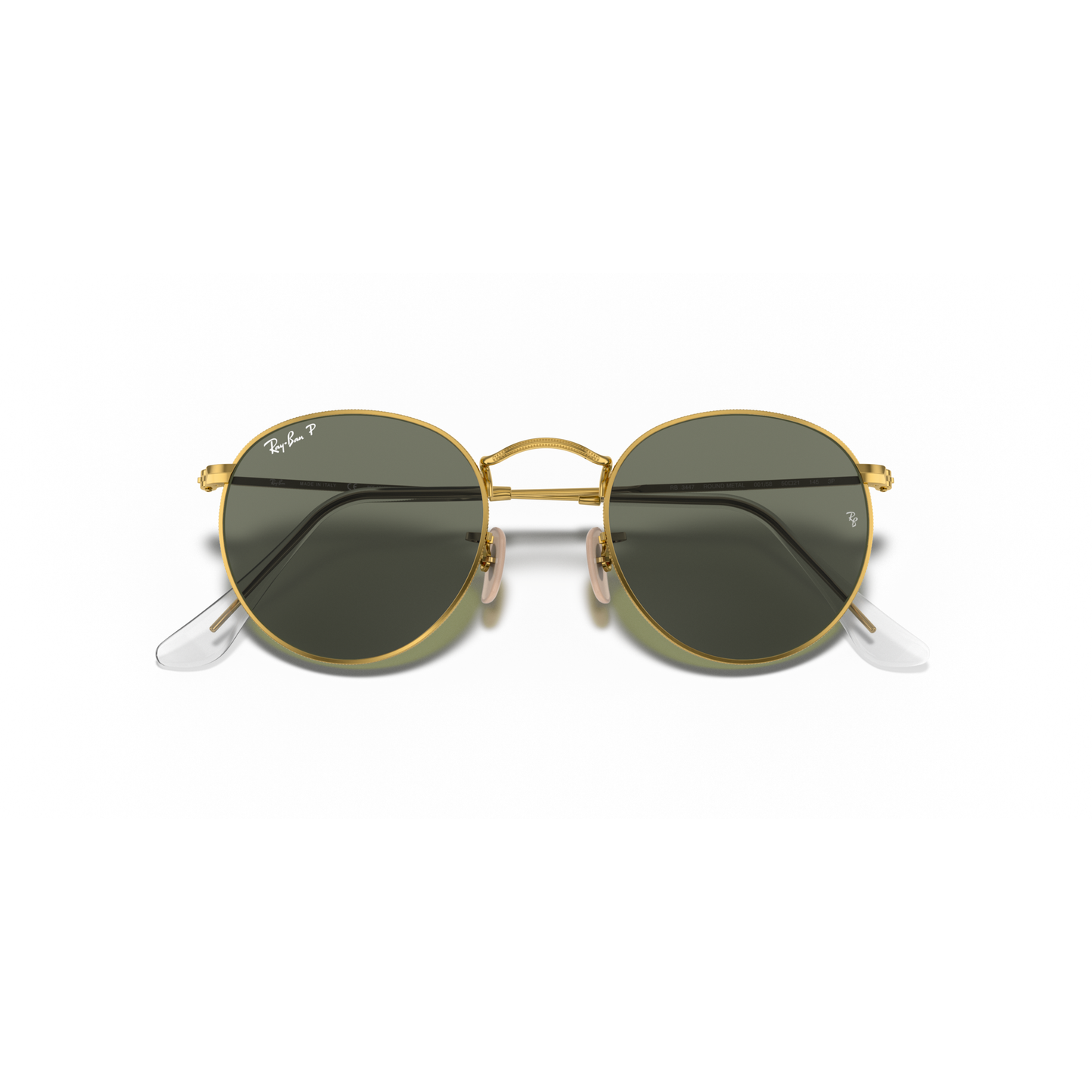 Gold-framed sunglasses with dark lenses on a white background Polished Arista Gold + G-15 Green Polarised