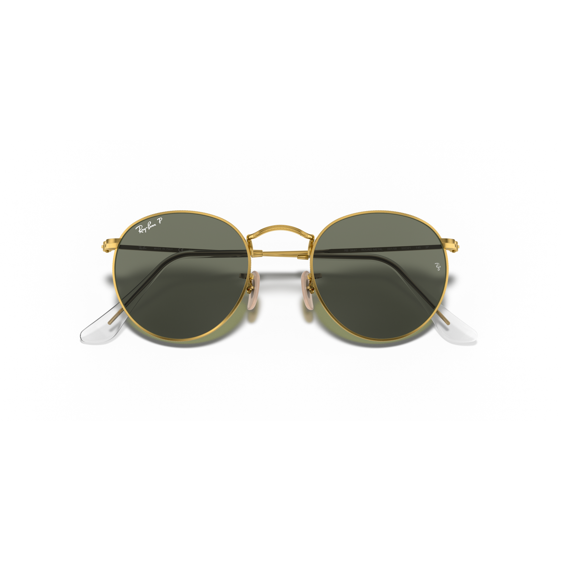 Gold-framed sunglasses with dark lenses on a white background Polished Arista Gold + G-15 Green Polarised