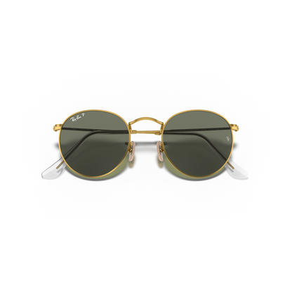 Gold-framed sunglasses with dark lenses on a white background Polished Arista Gold + G-15 Green Polarised