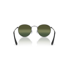 Round sunglasses with green lenses and black frames on a white background Polished Gunmetal + Silver/Green Chromance