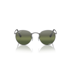 Round sunglasses with green lenses on a white background Polished Gunmetal + Silver/Green Chromance