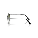 Silver-framed sunglasses with black arms on a white background Polished Gunmetal + Silver/Green Chromance
