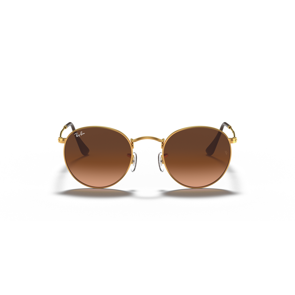 Round sunglasses with gold frame and brown lenses on a white background Polished Light Bronze + Pink/Brown Gradient