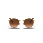 Round sunglasses with gold frame and brown lenses on a white background Polished Light Bronze + Pink/Brown Gradient