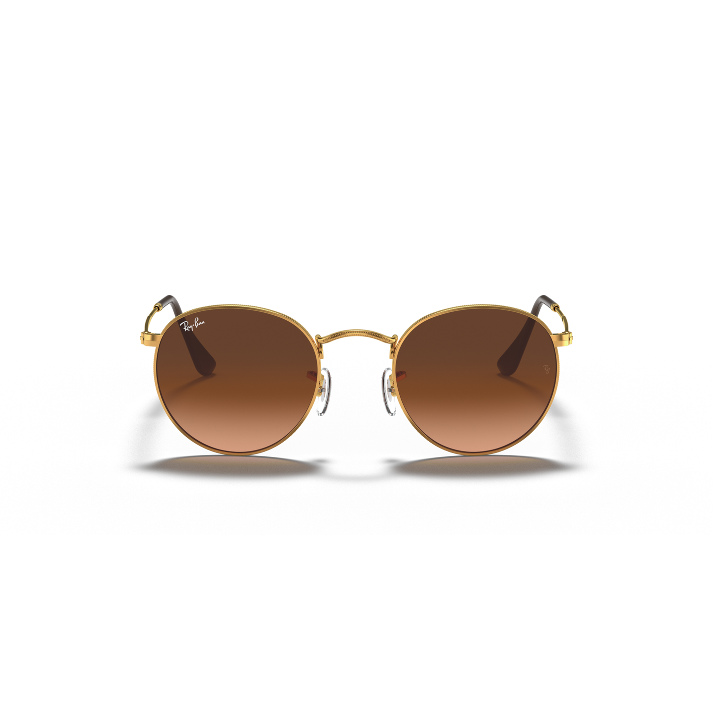 Round sunglasses with gold frame and brown lenses on a white background Polished Light Bronze + Pink/Brown Gradient