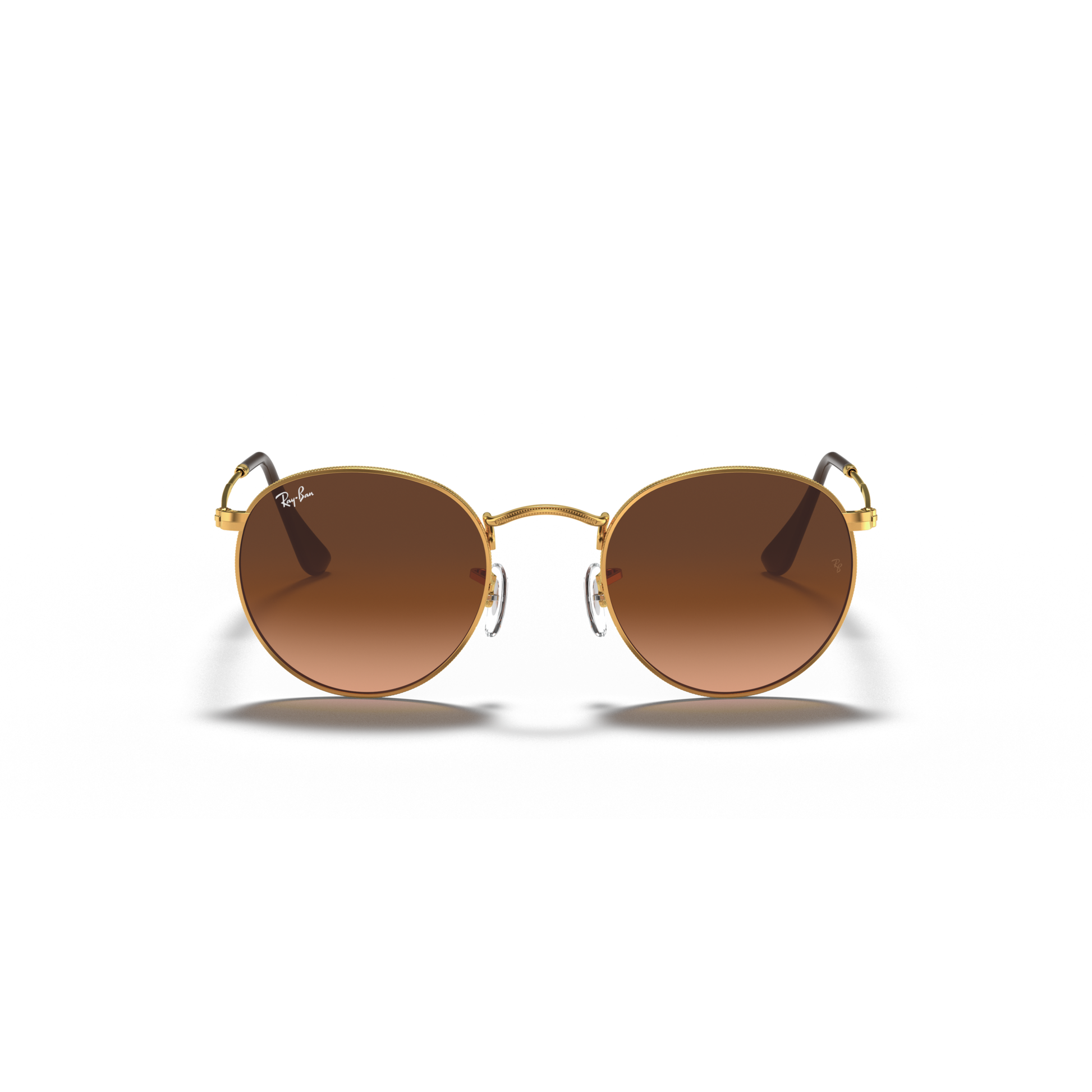 Round sunglasses with gold frame and brown lenses on a white background Polished Light Bronze + Pink/Brown Gradient