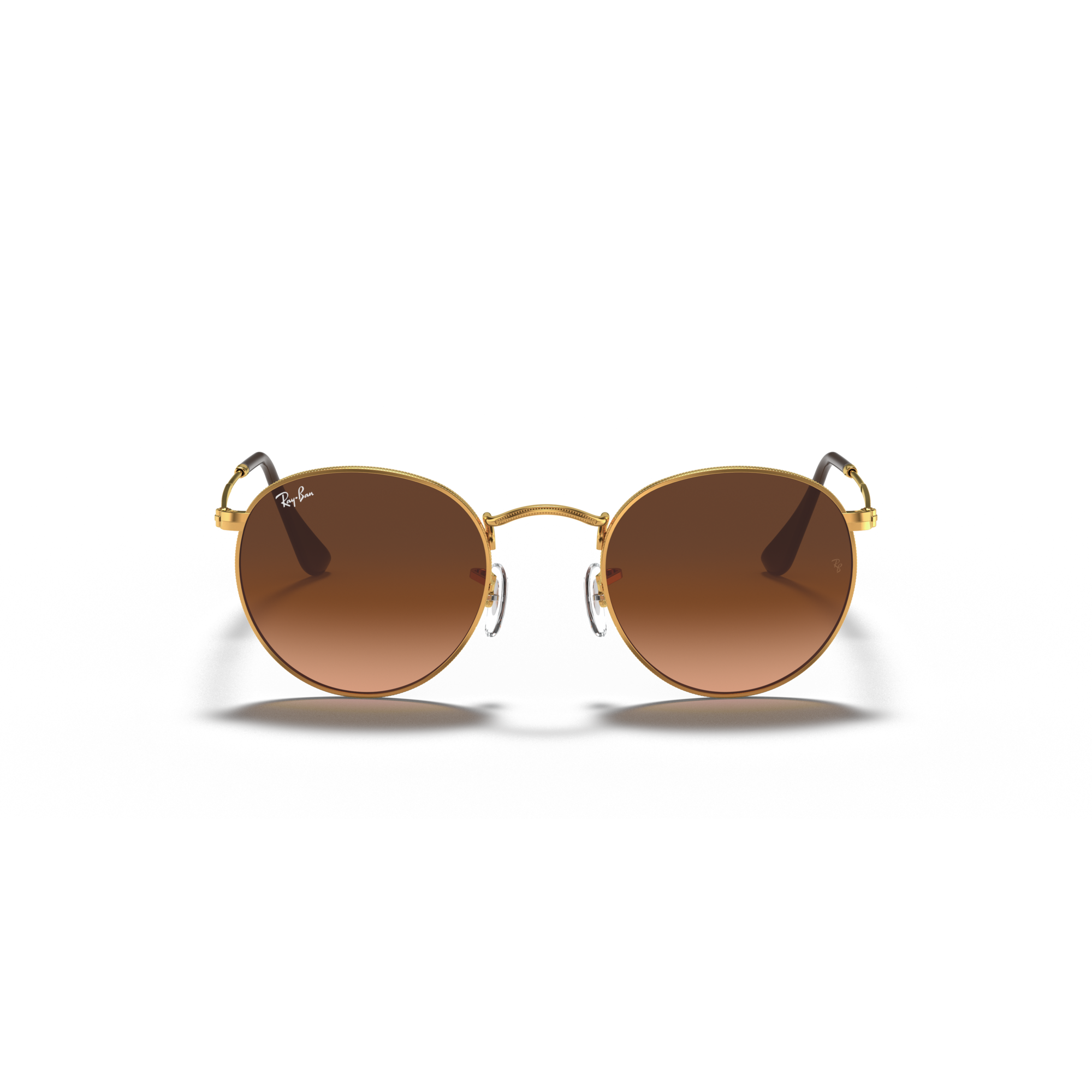 Round sunglasses with gold frame and brown lenses on a white background Polished Light Bronze + Pink/Brown Gradient