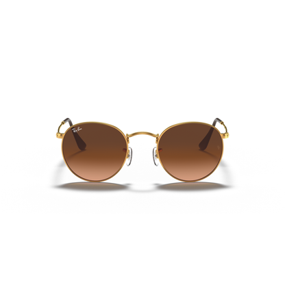 Round sunglasses with gold frame and brown lenses on a white background Polished Light Bronze + Pink/Brown Gradient