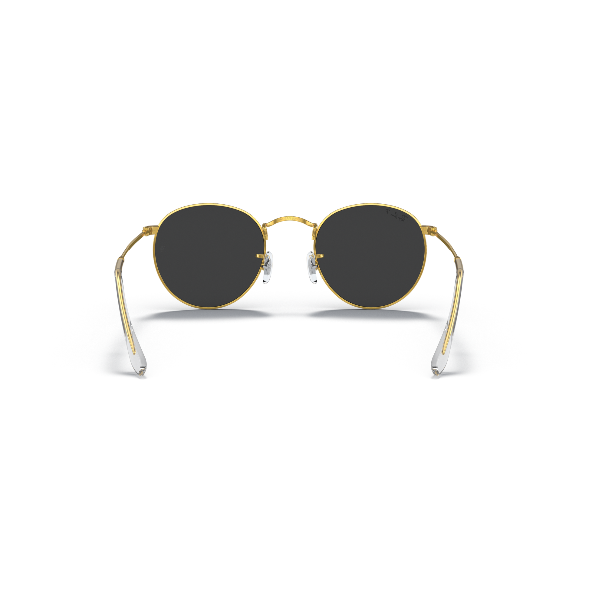 Round sunglasses with gold frame and dark lenses on a white background Polished Gold + Black Polarised
